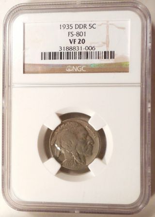 1935 - P Buffalo Nickel - Ngc Vf20 D/d Var.  - Cherry Pickers Fs801 - Coin photo