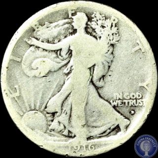 1916 D Key Date Silver Walking Liberty Half Dollar 593 photo