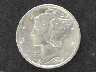 1942 - S Mercury Bu Dime 90% Silver U.  S.  Coin D7750 photo