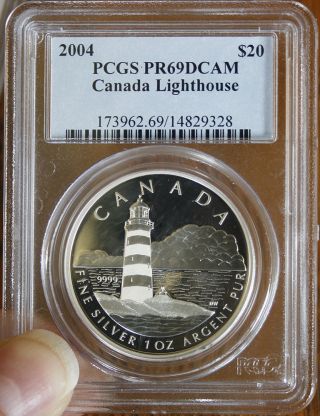 2004 Canada Sambro Island Lighthouse $20 Proof 1 Oz.  Silver Coin Pcgs Pr69 Dcam photo