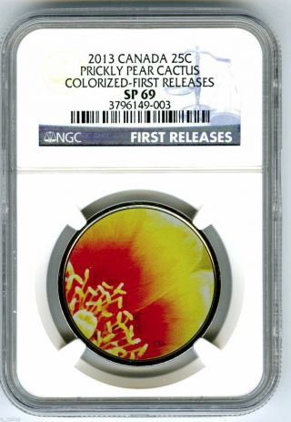2013 Canada Prickly Pear Cactus Ngc Sp69 First Releases Colorized Crown Quarter photo