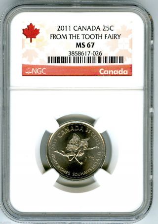 2011 Canada 25 Cent Ngc Ms67 Tooth Fairy Proof Like Quarter Rare photo