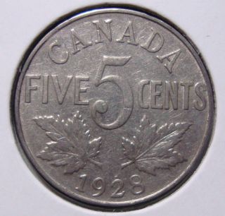 1928 5c Canada 5 Cents,  King George V Nickel,  Canadian,  3334 photo