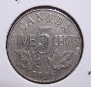 1928 5c Canada 5 Cents,  King George V Nickel,  Canadian,  3305 photo