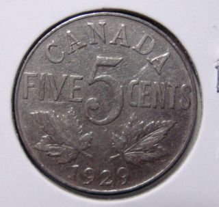 1929 5c Canada 5 Cents,  King George V Nickel,  Canadian,  3349 photo