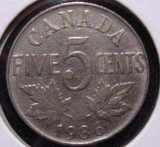 1936 5c Canada 5 Cents,  King George V Nickel,  Canadian,  3548 photo