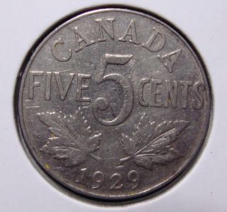 1929 5c Canada 5 Cents,  King George V Nickel,  Canadian,  3355 photo