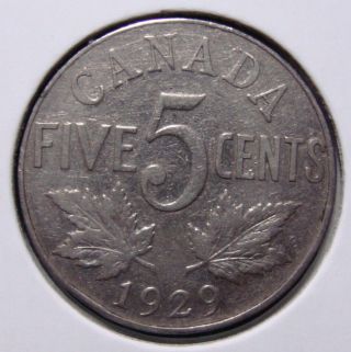 1929 5c Canada 5 Cents,  King George V Nickel,  Canadian,  3360 photo