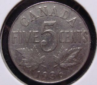 1936 5c Canada 5 Cents,  King George V Nickel,  Canadian,  3550 photo