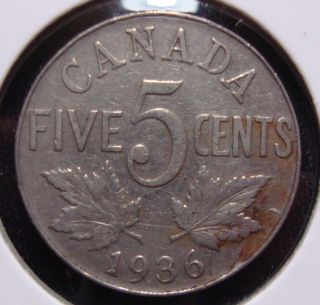 1936 5c Canada 5 Cents,  King George V Nickel,  Canadian,  3540 photo