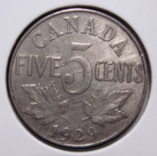 1929 5c Canada 5 Cents,  King George V Nickel,  Canadian,  3374 photo