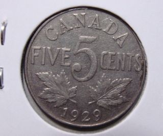 1929 5c Canada 5 Cents,  King George V Nickel,  Canadian,  3344 photo
