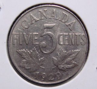 1929 5c Canada 5 Cents,  King George V Nickel,  Canadian,  3386 photo
