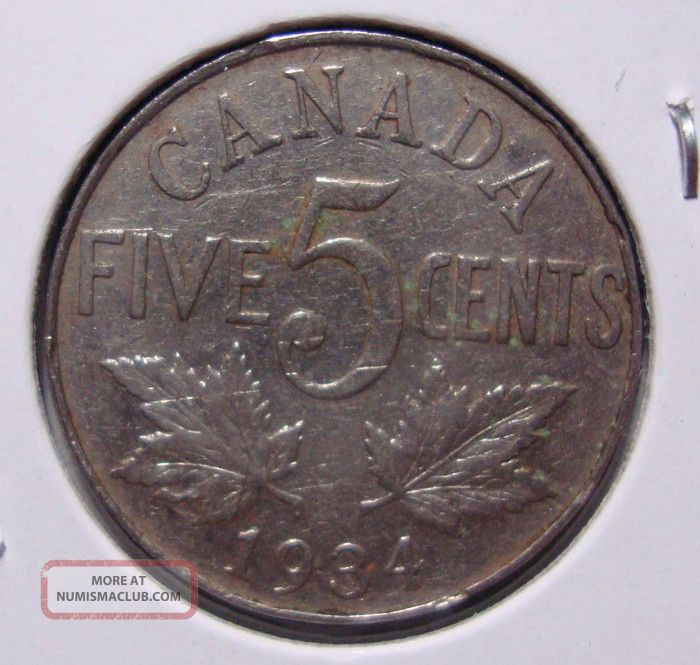 1934 5c Canada 5 Cents,  King George V Nickel,  Canadian,  3453 Coins: Canada photo
