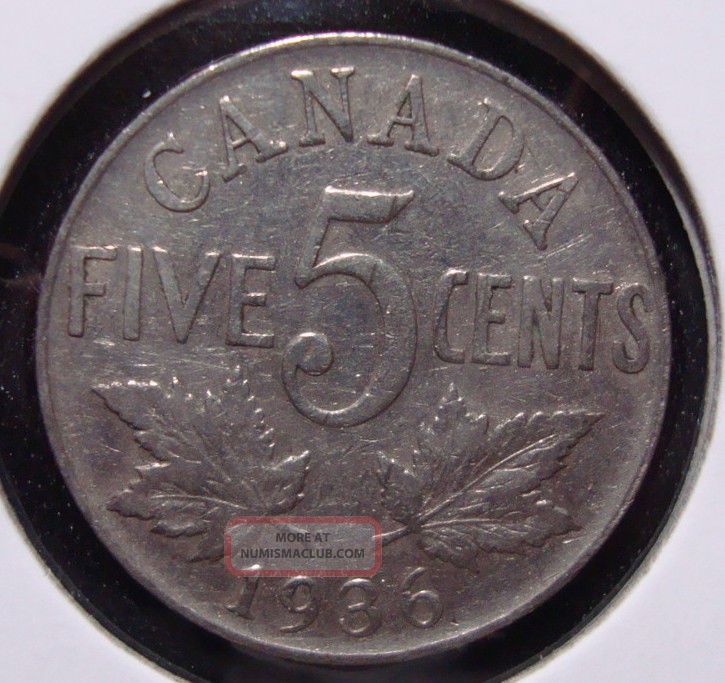 1936 5c Canada 5 Cents,  King George V Nickel,  Canadian,  3528 Coins: Canada photo