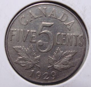 1929 5c Canada 5 Cents,  King George V Nickel,  Canadian,  3348 photo