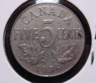 1936 5c Canada 5 Cents,  King George V Nickel,  Canadian,  3522 photo