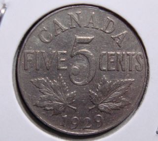 1929 5c Canada 5 Cents,  King George V Nickel,  Canadian,  3345 photo