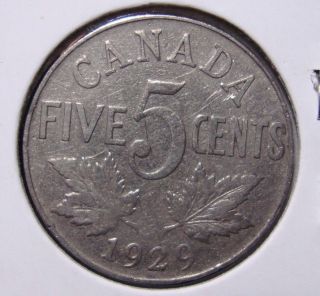 1929 5c Canada 5 Cents,  King George V Nickel,  Canadian,  3366 photo