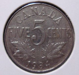 1934 5c Canada 5 Cents,  King George V Nickel,  Canadian,  3454 photo
