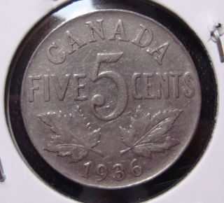 1936 5c Canada 5 Cents,  King George V Nickel,  Canadian,  3513 photo