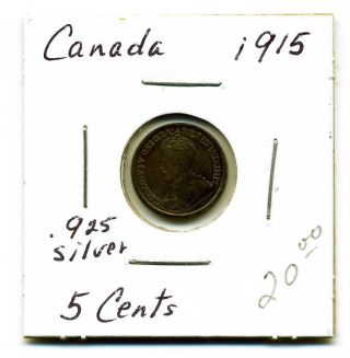 Canada Five Cents 1915, .  925 Silver,  Vg+,  Dark photo