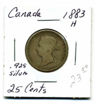 Canada Twenty - Five Cents 1883 - H, .  925 Silver,  Good+ photo