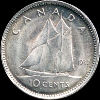 1937 Canada 10 Cent Silver Coin (2.  33 Grams.  800 Silver) No Tax photo