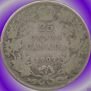1909 Canada Silver 25 Cents (5.  81 Grams.  925 Silver) No Tax photo