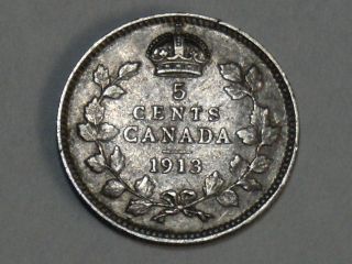 1913 Canadian Five Cent Silver Coin 9939 photo