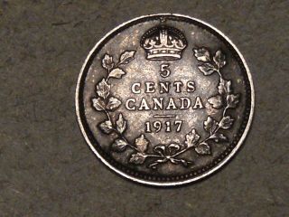 1917 Canadian Five Cent Silver Coin 7142a photo