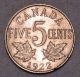 Canada 1922 Five Cents Variety Flat Rim Old Choice Au Coin N1 - 117 Coins: Canada photo 3