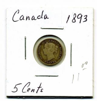 Canada Five Cents 1893, .  925 Silver,  Vg+ photo