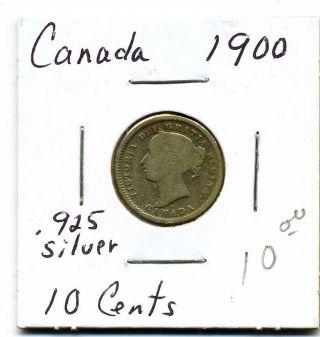 Canada Ten Cents 1900, .  925 Silver,  Good+ photo