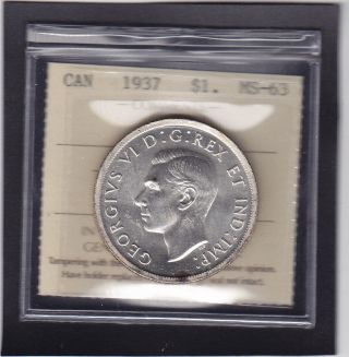 1937 Canada George Vi Silver Dollar Rare In Iccs Ms - 63 photo
