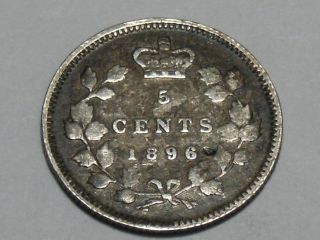 1896 Canadian Five Cent Silver Coin 6946a photo