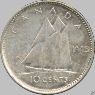 1945 Canada 10 Cent Silver Coin (2.  33 Grams.  800 Silver) No Tax photo