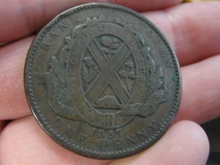 Rare 1837 Province Du Bas Canada Un Sou One Penny Bank Token Canadian 1 Cent photo