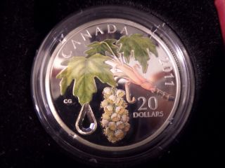 2011 Canada $20 Fine Silver Coin Maple Leaf Crystal Raindrop photo