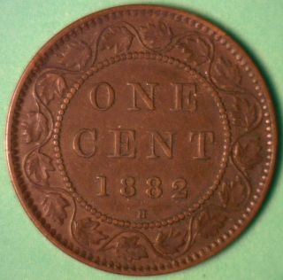 1882 - H Canadian Copper Large Cent Coin Canada One Cent Extra Fine Xf photo