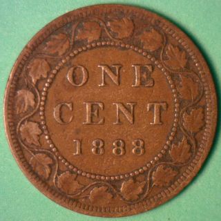 1888 Canadian Copper Large Cent Coin Canada One Cent Very Fine Vf photo