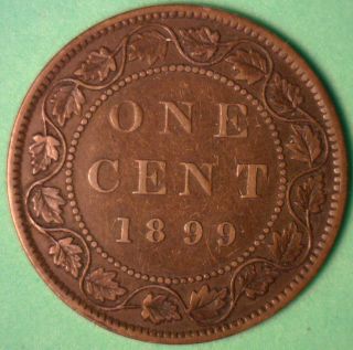 1899 Canadian Copper Large Cent Coin Canada One Cent Extra Fine Xf photo