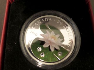 2010 Canada $20 Fine Silver Coin Water Lily Crystal Raindrop photo