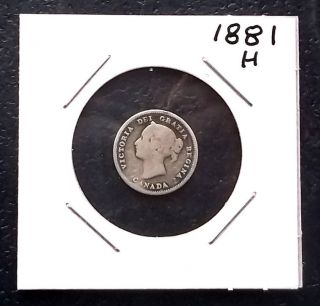 . 925 Silver 1881 H Canada 5 Cents Queen Victora Circulated Toned Km 2 photo
