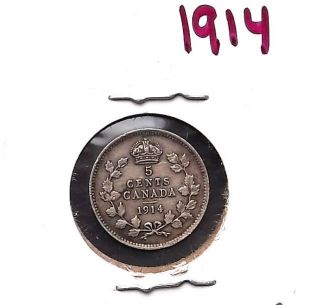 . 925 Sterling Silver 1914 Canada 5 Cents King George V Circulated Km 22 photo