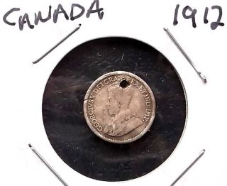 . 925 Sterling Silver 1912 Canada 5 Cent King George V Circulated Km 22 Hole photo