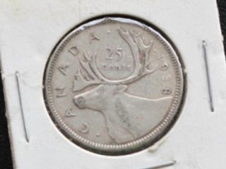 1938 Canada Twenty Five 25 Cents 80% Silver Coin D0566 photo