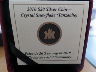 2010 Canada $20 Fine Silver Coin Tanzanite Crystal Snowflake photo