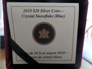 2010 Canada $20 Fine Silver Coin Blue Crystal Snowflake photo