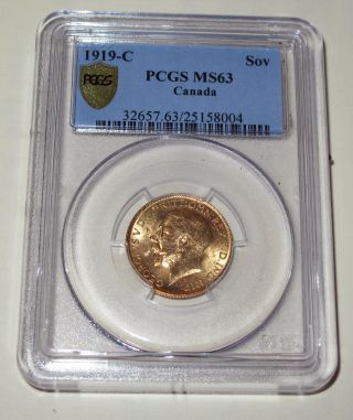 Canada Gold Coin Sovereign George V Ms - 63 By Pcgs Gem 1919 - C photo